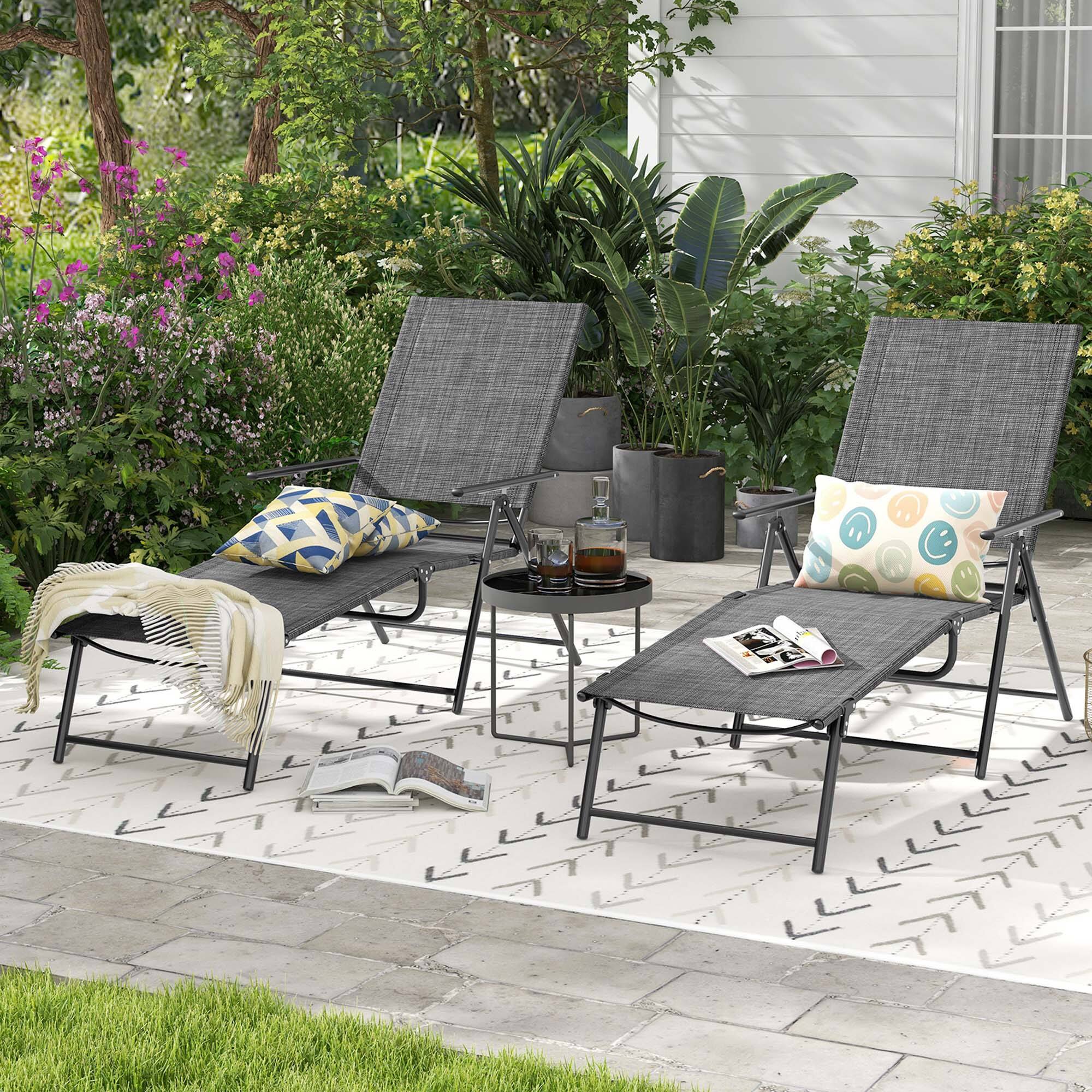 Alt View 3. Costway - 2 Piece Patio Folding Chaise Lounge Chairs with 6-Level Backrest Reclining Chairs - Grey.