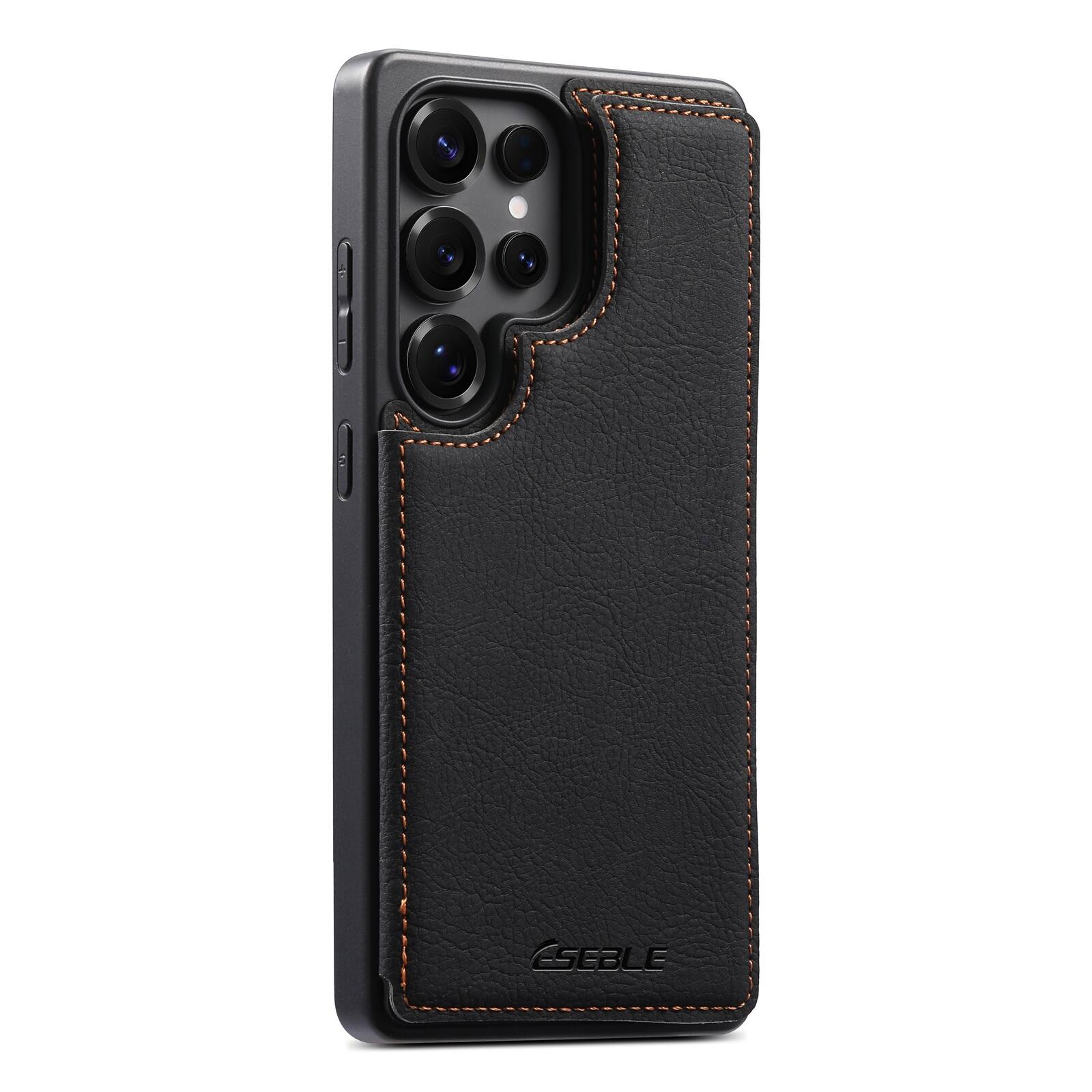Angle. Dteck - for Samsung Galaxy S25 Ultra Retro PU Leather Wallet Case,Shockproof Magnetic Flip Hidden Card Slots Back Cover - Black.
