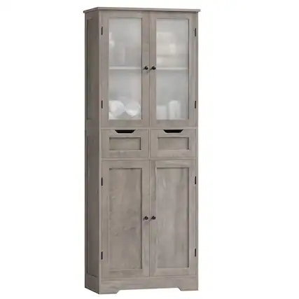 Front. Hivvago - Farmhouse Bathroom Linen Cabinet with Storage Drawers in Grey Taupe Wood Finish - Gray.