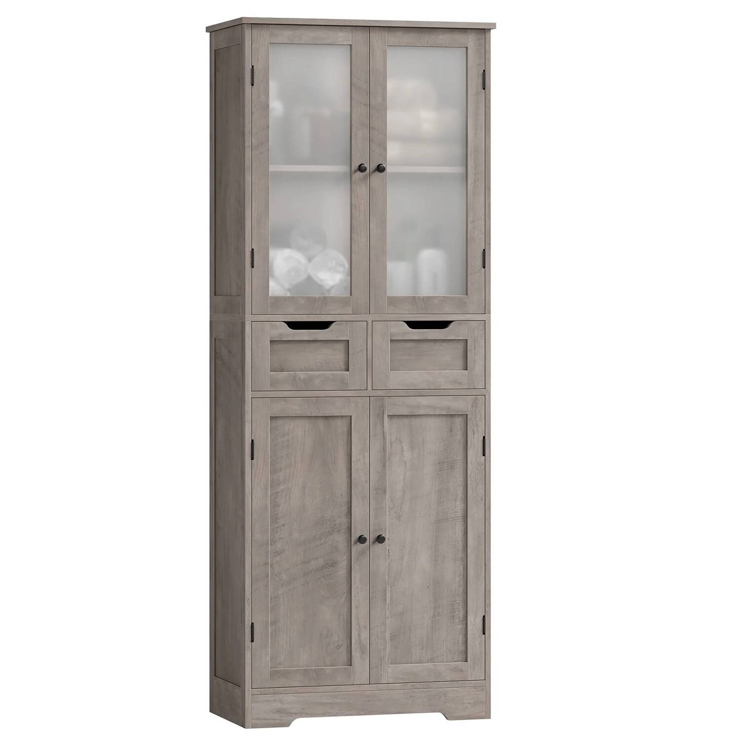 Front. Hivvago - Farmhouse Bathroom Linen Cabinet with Storage Drawers in Grey Taupe Wood Finish - Gray.