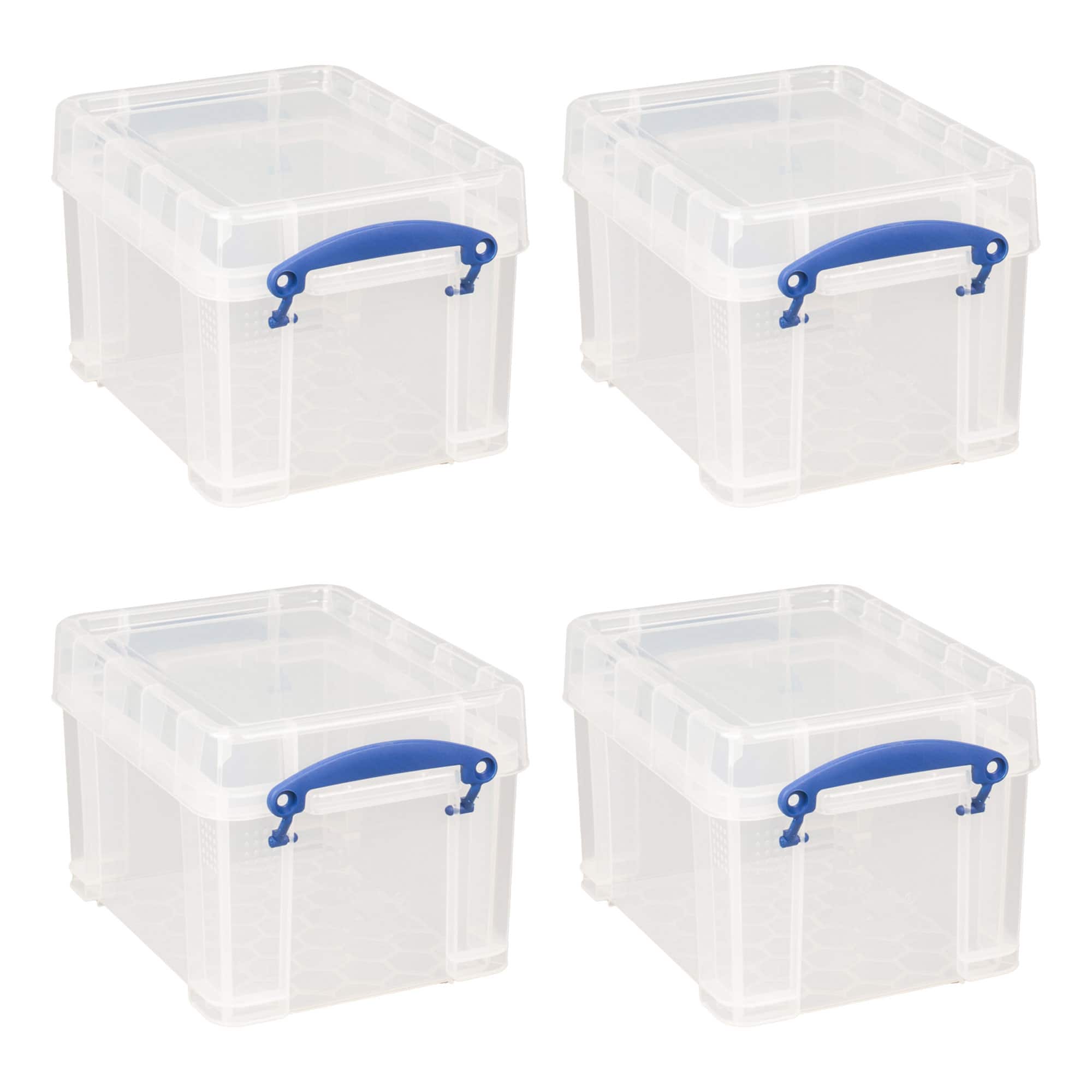 Really Useful Box - 3 Liter Snap Lid Storage Bin for Music Storage, (4 Pack) - Clear