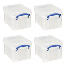Really Useful Box - 3 Liter Snap Lid Storage Bin for Music Storage, (4 Pack) - Clear