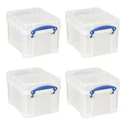 Front. Really Useful Box - Really Useful Box 3 Liter Snap Lid Storage Bin for Music Storage, Clear (4 Pack) - Clear.