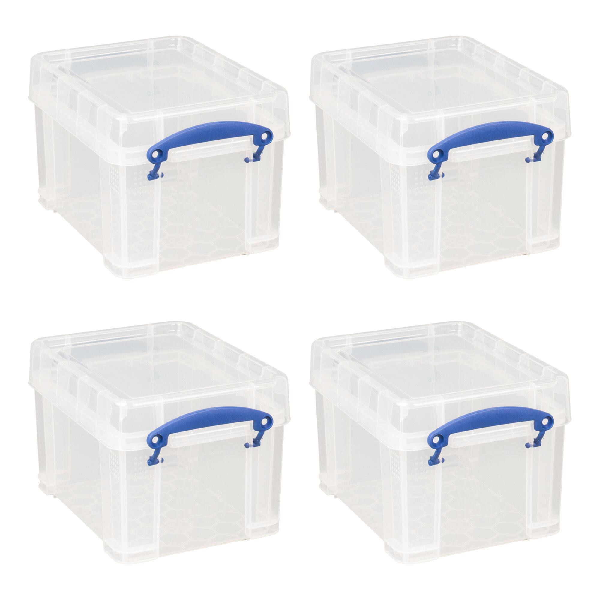 Really Useful Box - 3 Liter Snap Lid Storage Bin for Music Storage, (4 Pack) - Clear