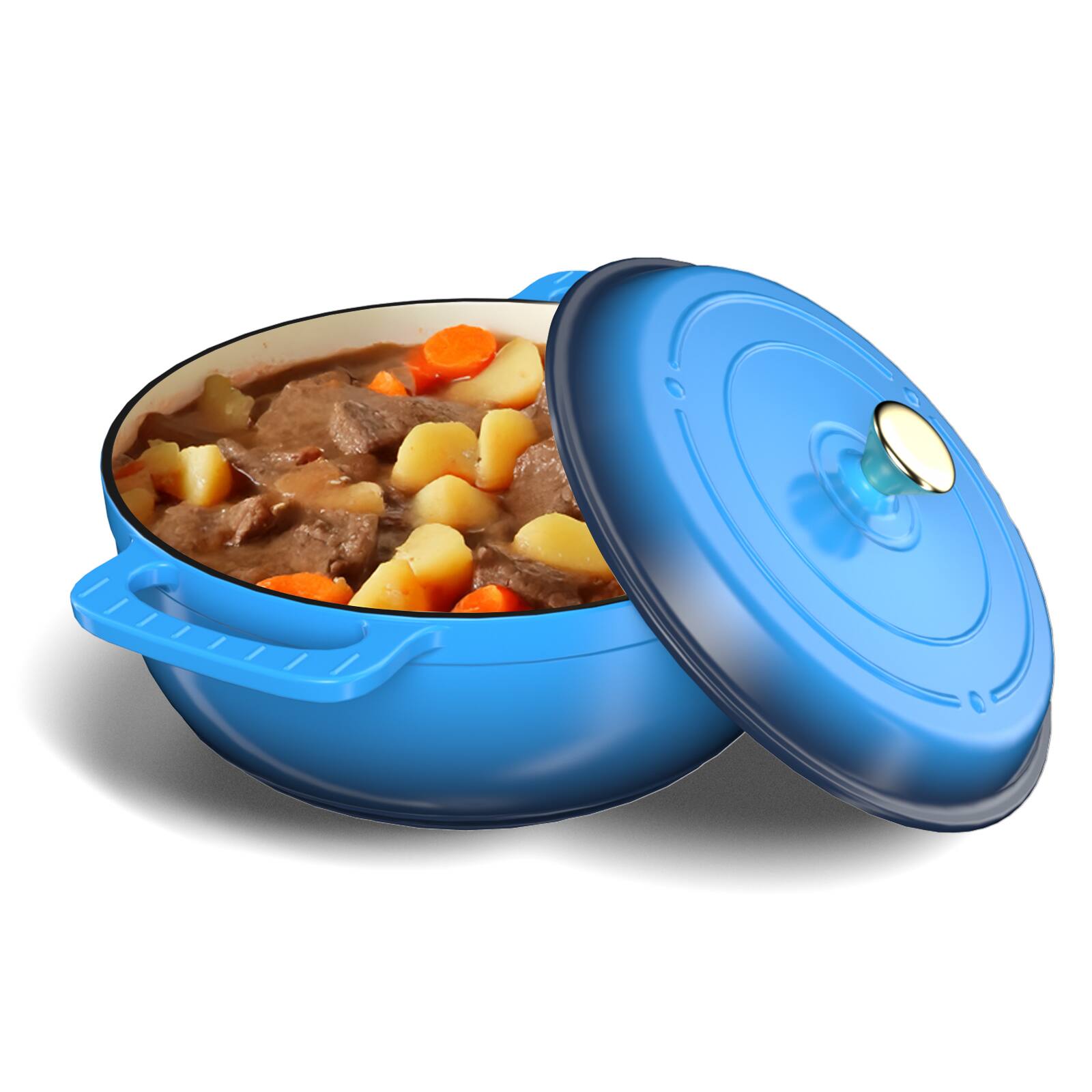 Angle. Winado - 6QT Dutch Oven Enameled Cast Iron Bread Oven with Lid for Sourdough Baking - Blue.