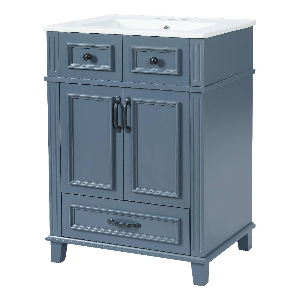 Alt View 8. Loheer - Loheer 24 inch Bathroom Vanity with Sink, Blue Solid Wood Frame Freestanding Cabinet - Blue.