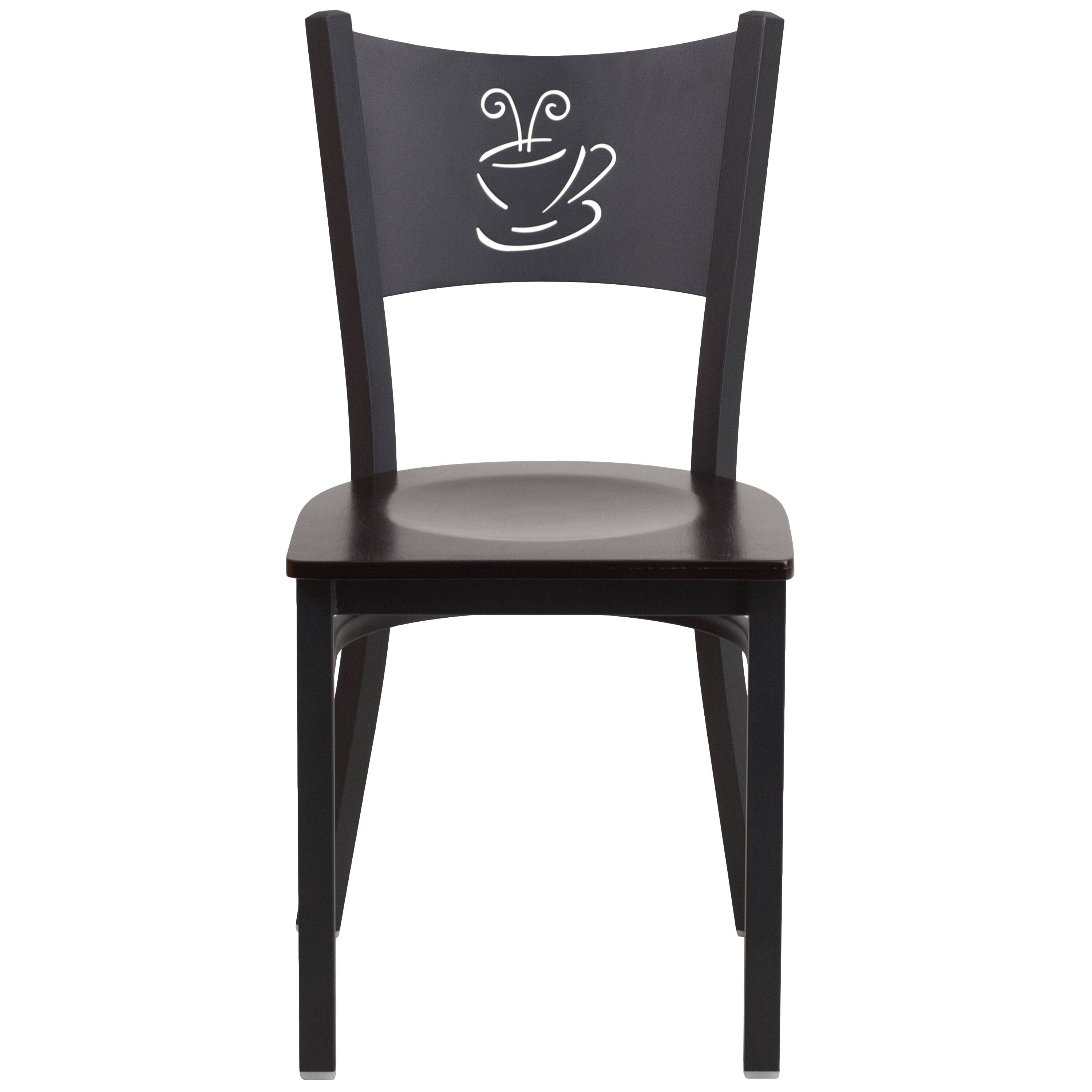 Alt View 5. Emma + Oliver - Coffee Back Metal Restaurant Dining Chair - Walnut Wood Seat/Black Metal Frame.