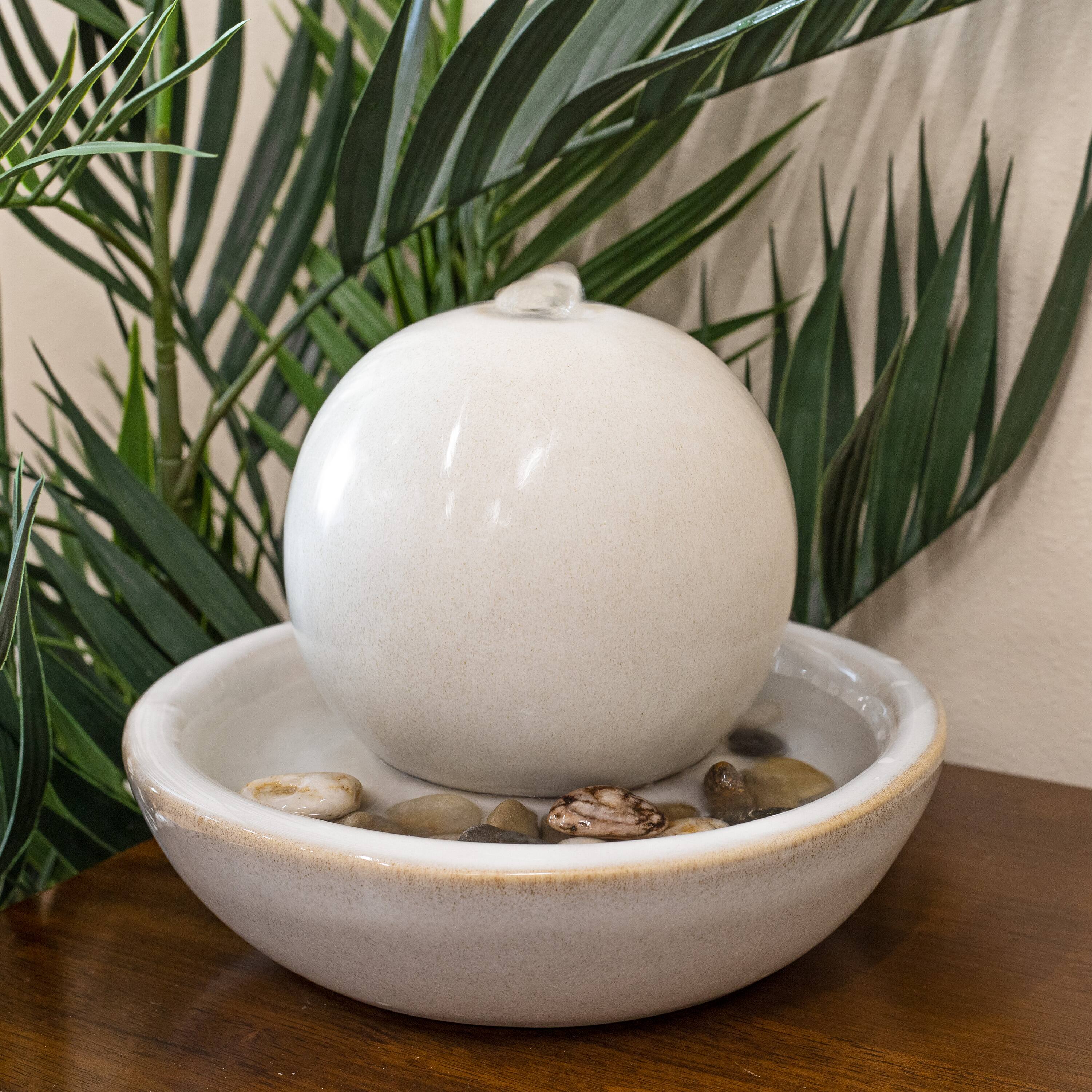 Alt View 7. Sunnydaze - Ceramic Indoor Tabletop Water Fountain with Orb - White.