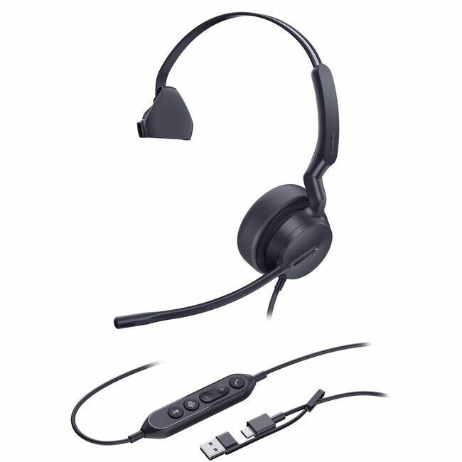 Front. Yealink - Yealink UH42 Headset - Mono - USB Type C - Wired - 32 Ohm - 20 Hz to 20 kHz - Over-the-head, On-ear - Monaural - Red.