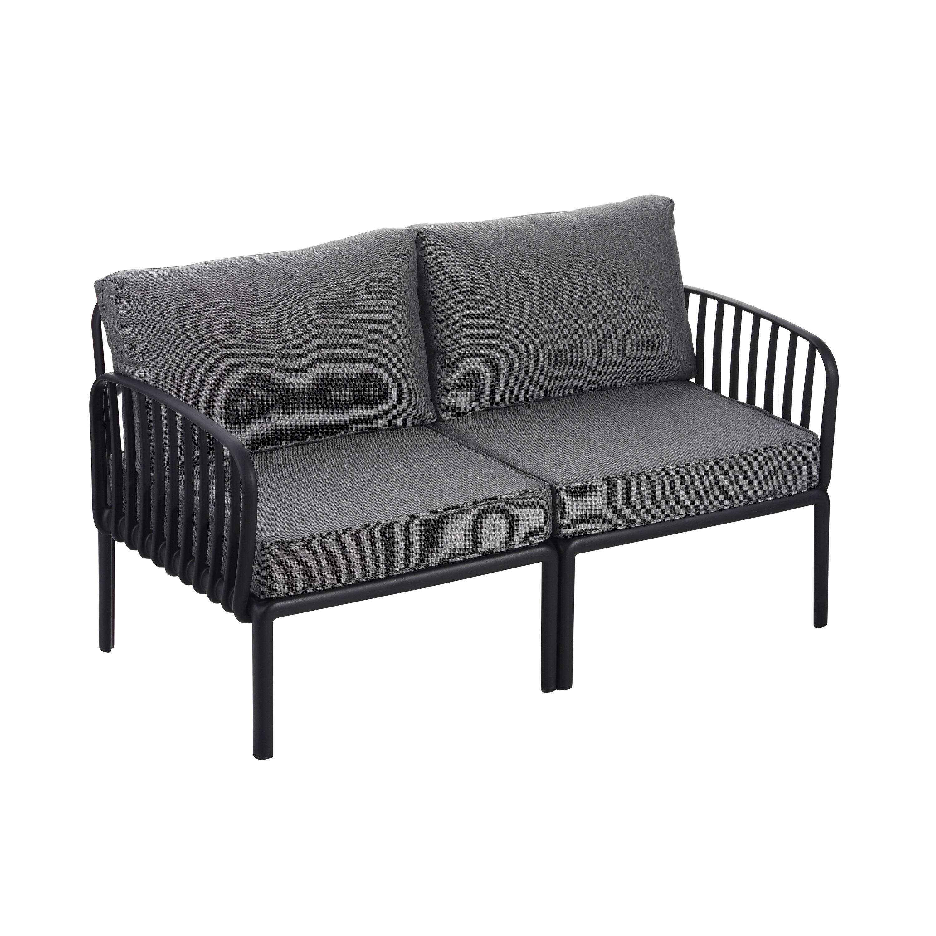 Back. APRILSOUL - Modern Patio Sectional Furniture Set with Square Coffee Table Waterproof Thick Cushion Deep Seating Black and Dark Gray - Black+ Gray.