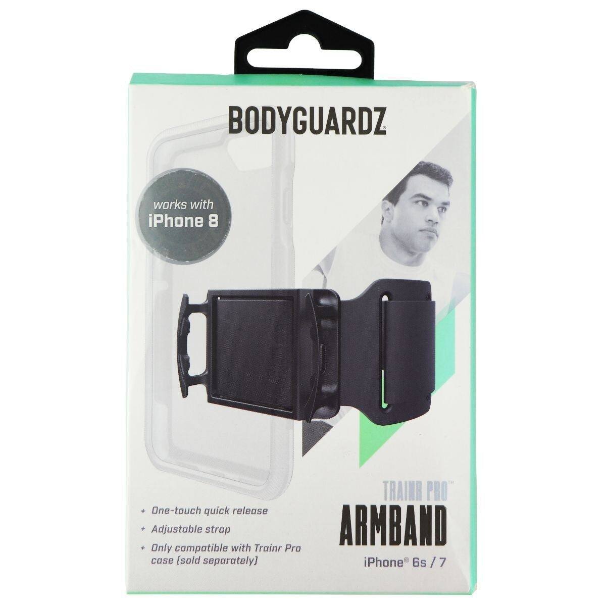 BODYGUARDZ works with iPhone 8 One-touch quick release Adjustable strap Only compatible with Trainr Pro case [sold separately] TRAINR PRO ARMBAND iPhone 6s / 7