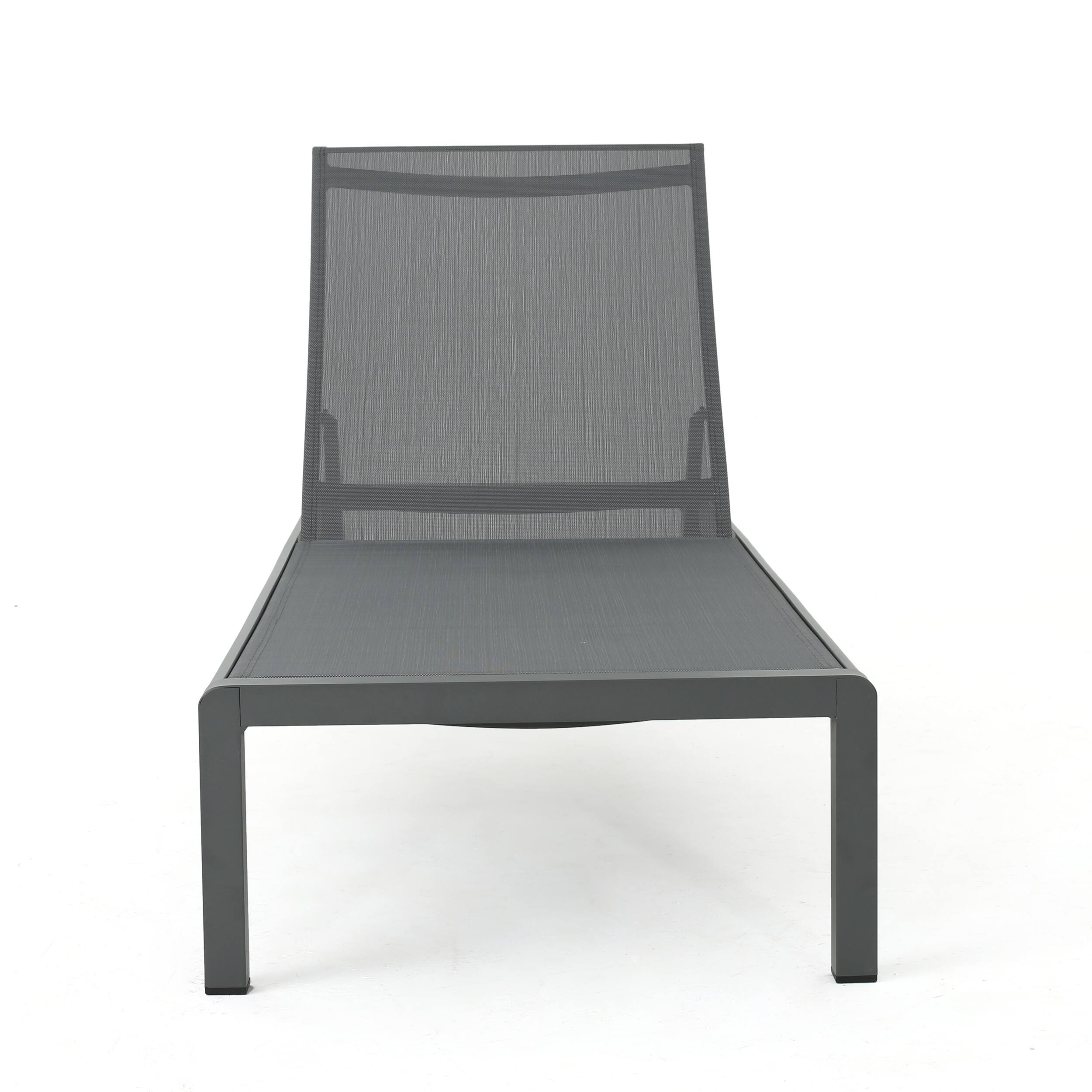 Back. Mondawe - Adjustable Aluminum Frame Mesh Chaise Lounge with Wheels - Gray.