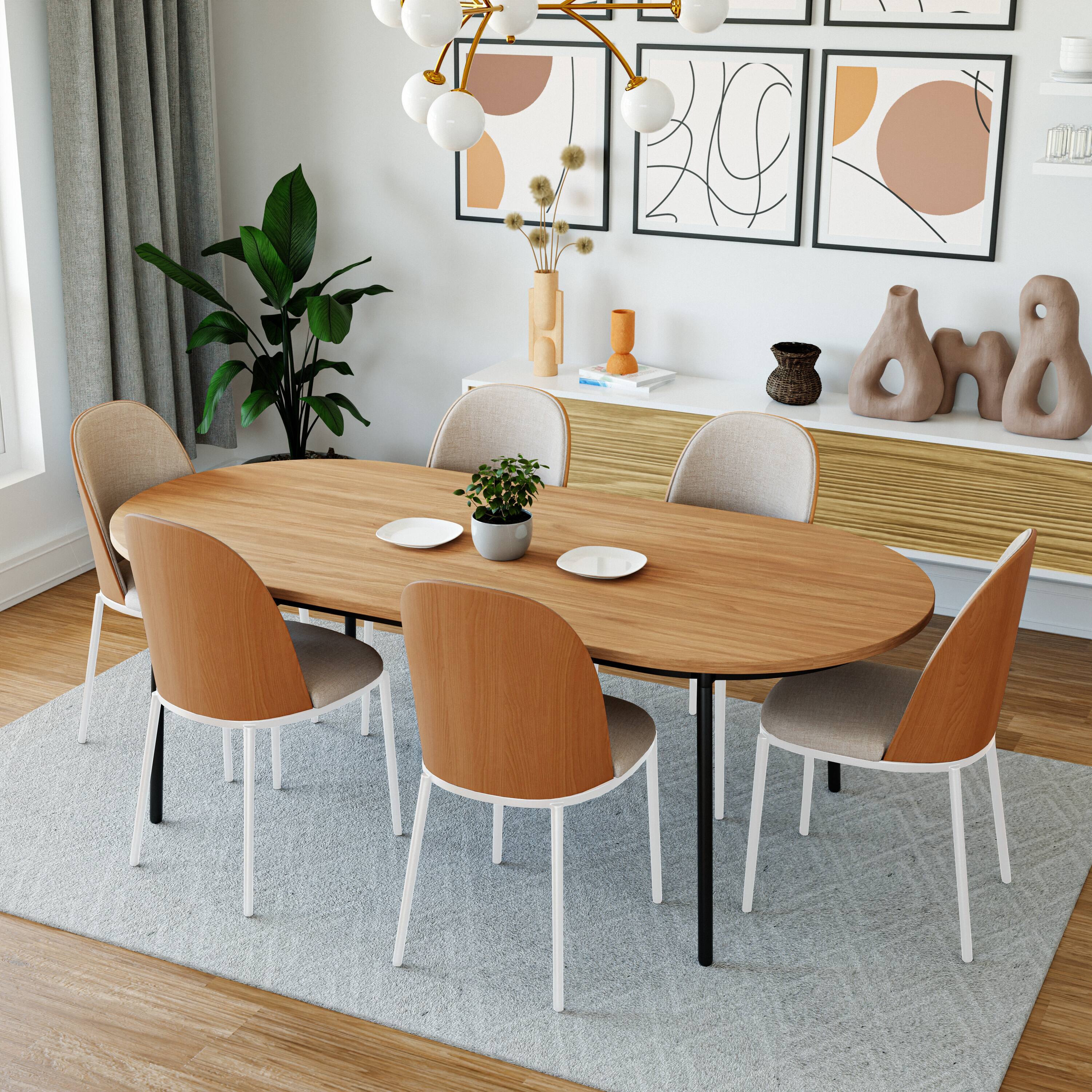 Angle. LeisureMod - Tule 4-PCS Modern Minimalist Dining Chair, Cushioned Suede PU Leather Accent Side Chair, Easy Assembly - Natural Wood/Beige.