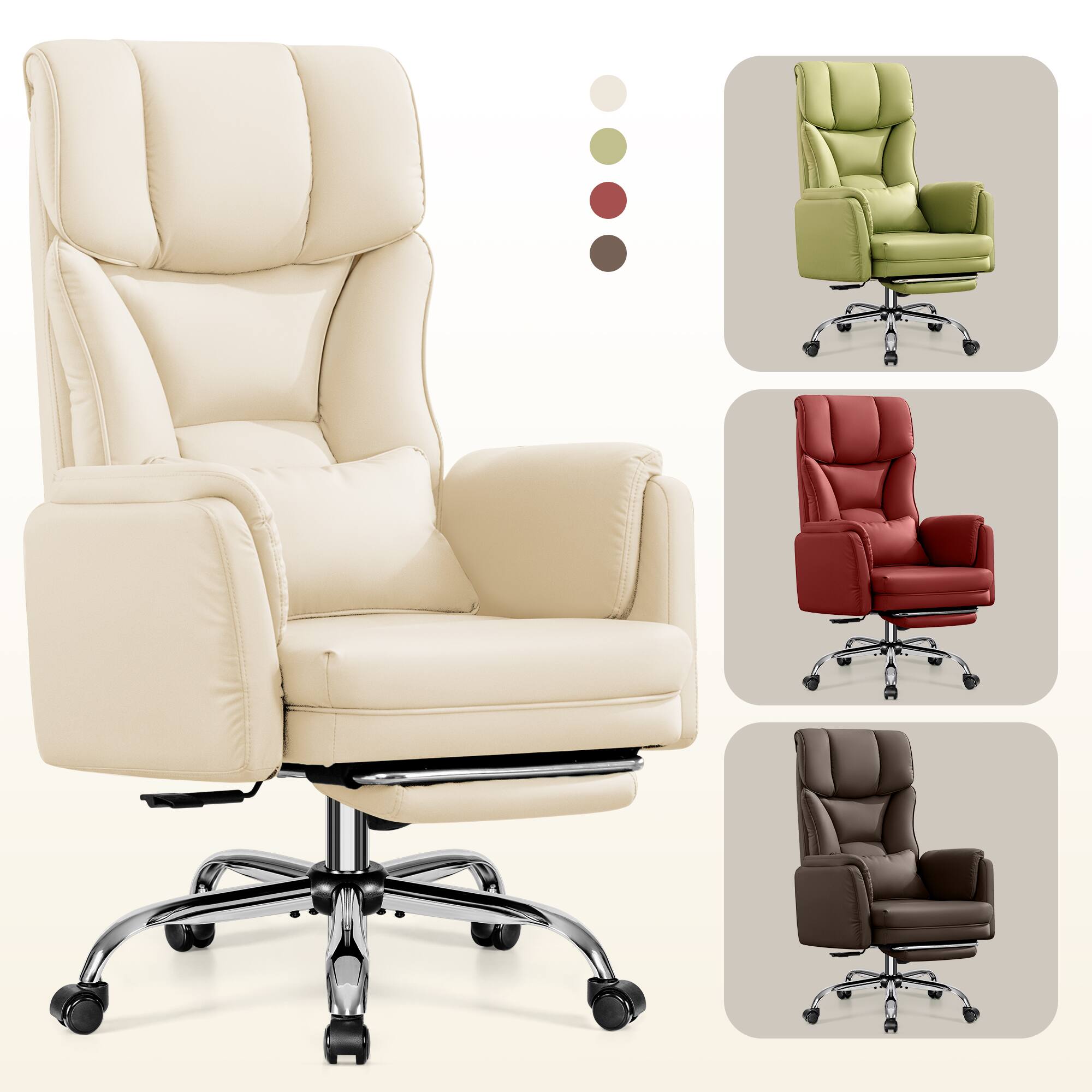 Alt View 5. KERDOM - Ergonomic Big Office Leather Chair with Expandable Arms, Reclining Cross Legged Chair with Footrest Wide Seat for Gaming - White.
