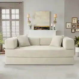 Dyonery - 78.74" Sectional Modular Sofa Bed, Boneless Loveseat Couch with Armrest for Living Room Bedroom Guest Room - Beige