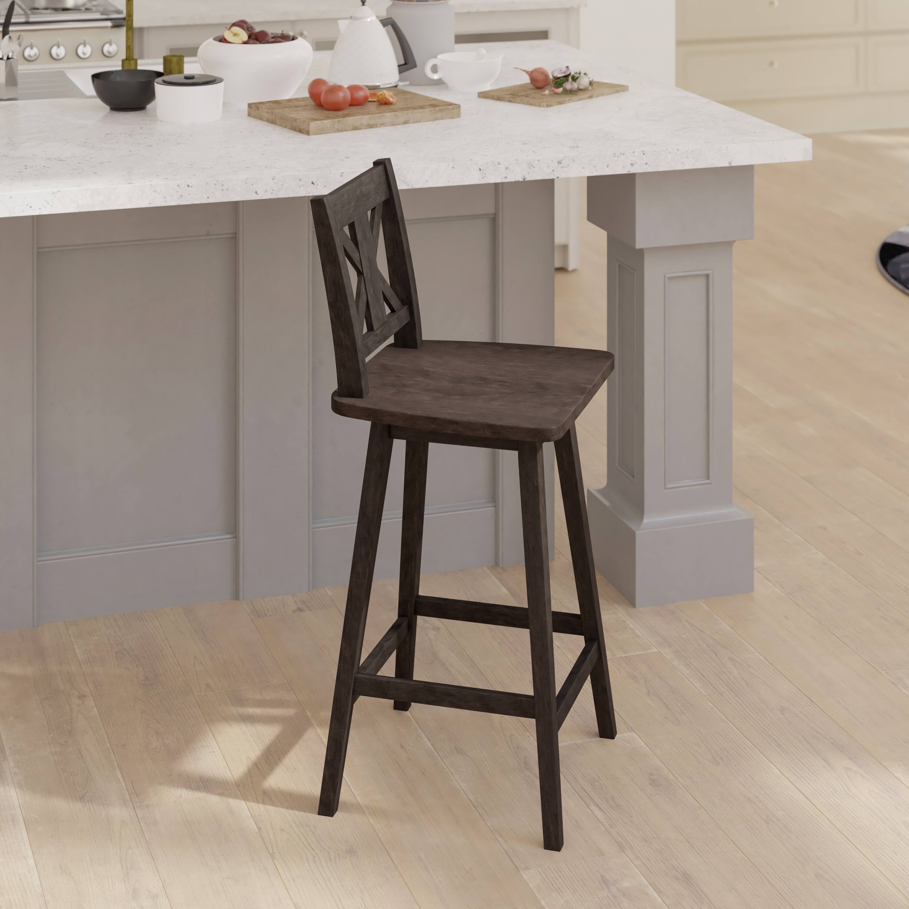 Alt View 3. Emma + Oliver - Luther Wooden Modern Farmhouse Swivel Dining Stool with Decorative Carved Back - Gray Wash Walnut.