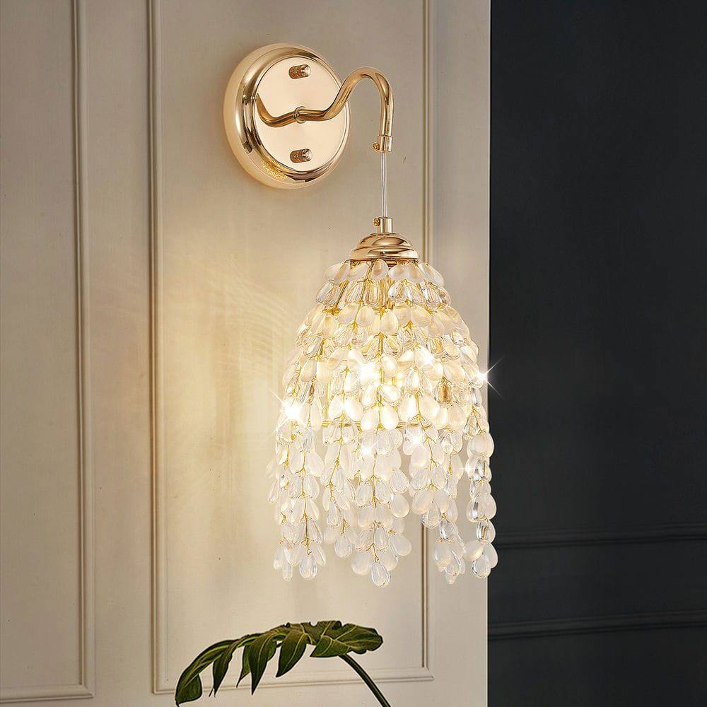 Alt View 4. Kadyn - Set of 2 Gold Frame and Crystal Grape-Shaped Bead String Wall Sconces , E12 Bulb Socket, Gold - Gold.