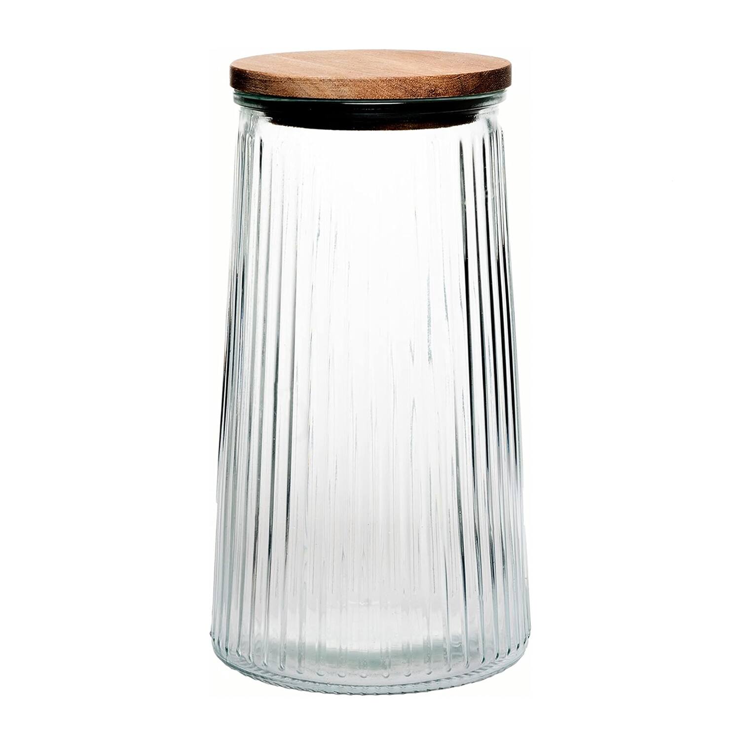 Angle. Jay Import - Glass Canisters Set of 3 with Wooden Lids – 20.3oz, 33.8oz & 45.7oz - Clear.