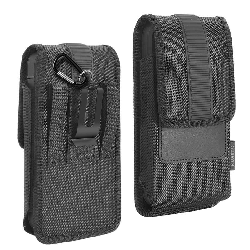 Front. LUXMO - LUXMO Large Vertical Universal Nylon Phone Pouch with Credit Card Slot- Black - Black.
