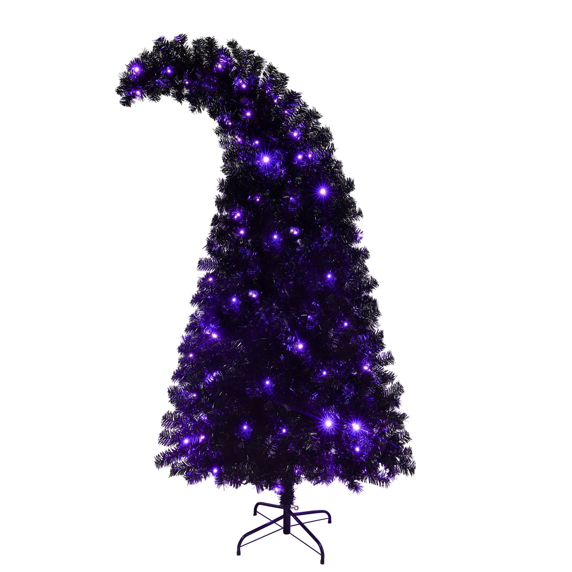 Alt View 4. Tiramisubest - 6FT Artificial Christmas Tree with LED Light,Pre-Lit Curved Shape Artificial Xmas Tree with 900 Tips,Black Xmas Tree - Black.