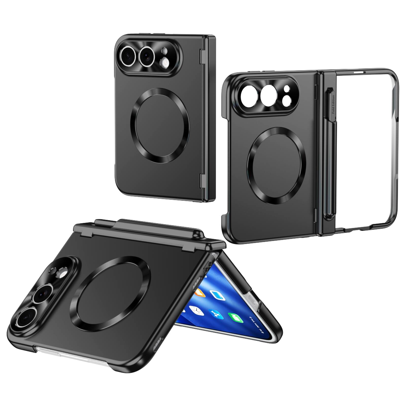 Angle. Dteck - For Apple iPhone Duo Rugged Shockproof Magnetic Case 2 Hinge Cover with Stylus and Screen Protector Included - Black.