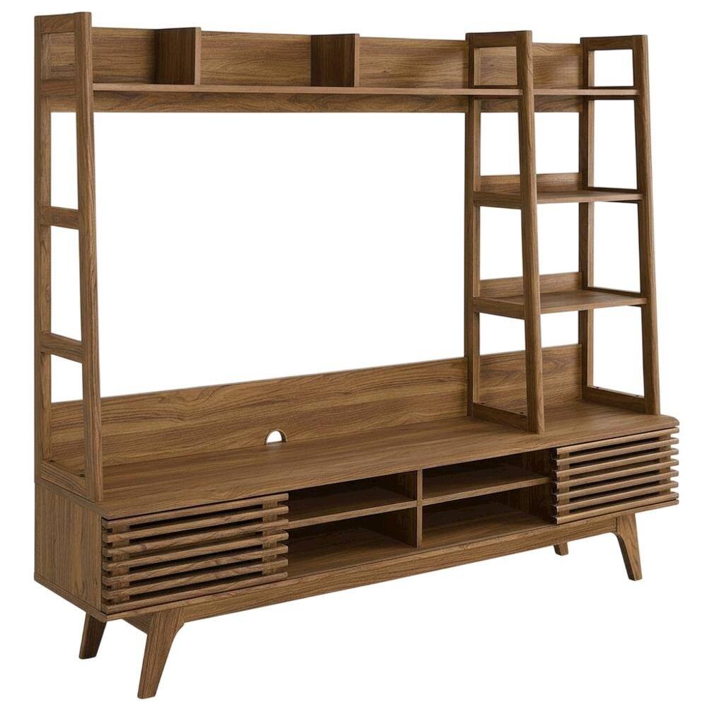 Front. FurniFact - Brown Wood TV Stand Entertainment Center with Spacious Surface - Brown.