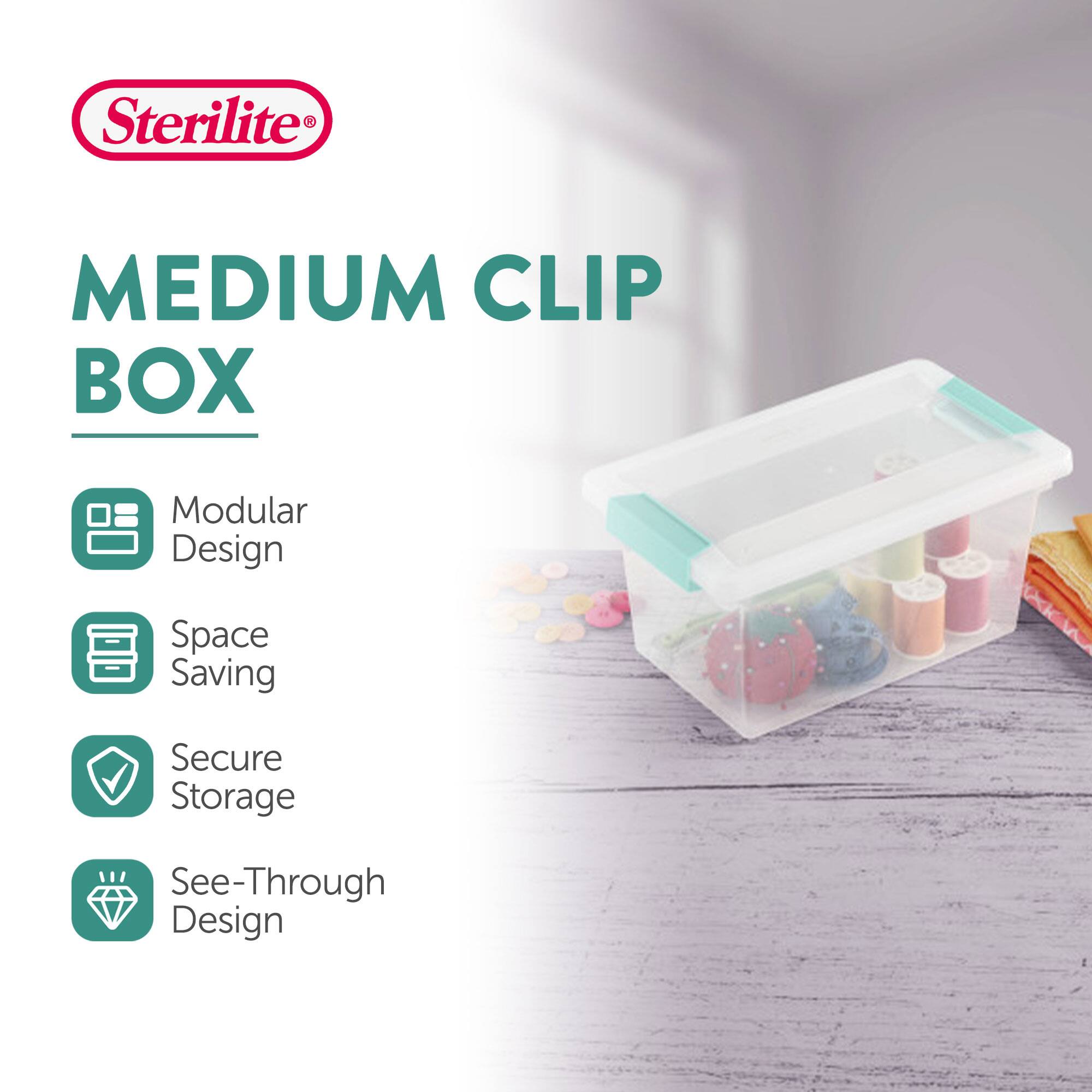 Sterilite®  
MEDIUM CLIP BOX  
Modular Design  
Space Saving  
Secure Storage  
See-Through Design