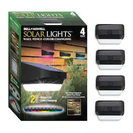 Bell + Howell - Solar Lights 4 Pack Solar Powered Outdoor LED Wall Lights with Color Changing Mode for Garden, Yard, Deck