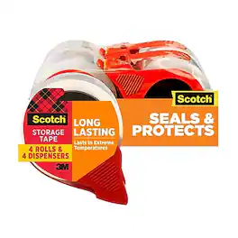 Scotch - Moving & Storage Packing Tape with Dispenser, 1.88" x 38.2 yds., 4/Pack - Clear