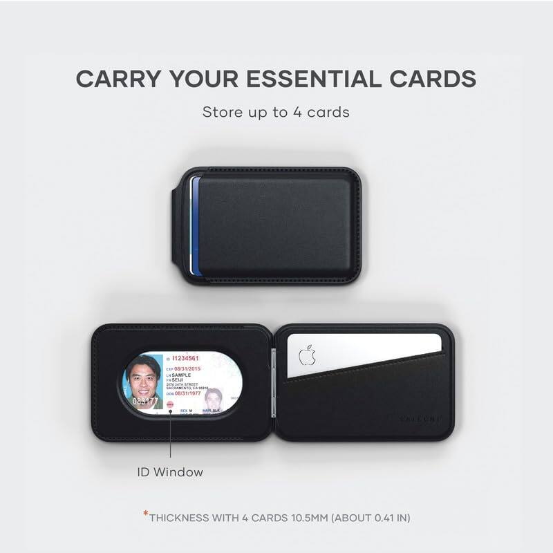 CARRY YOUR ESSENTIAL CARDS  
Store up to 4 cards  

ID Window  
*THICKNESS WITH 4 CARDS 10.5MM (ABOUT 0.41 IN)