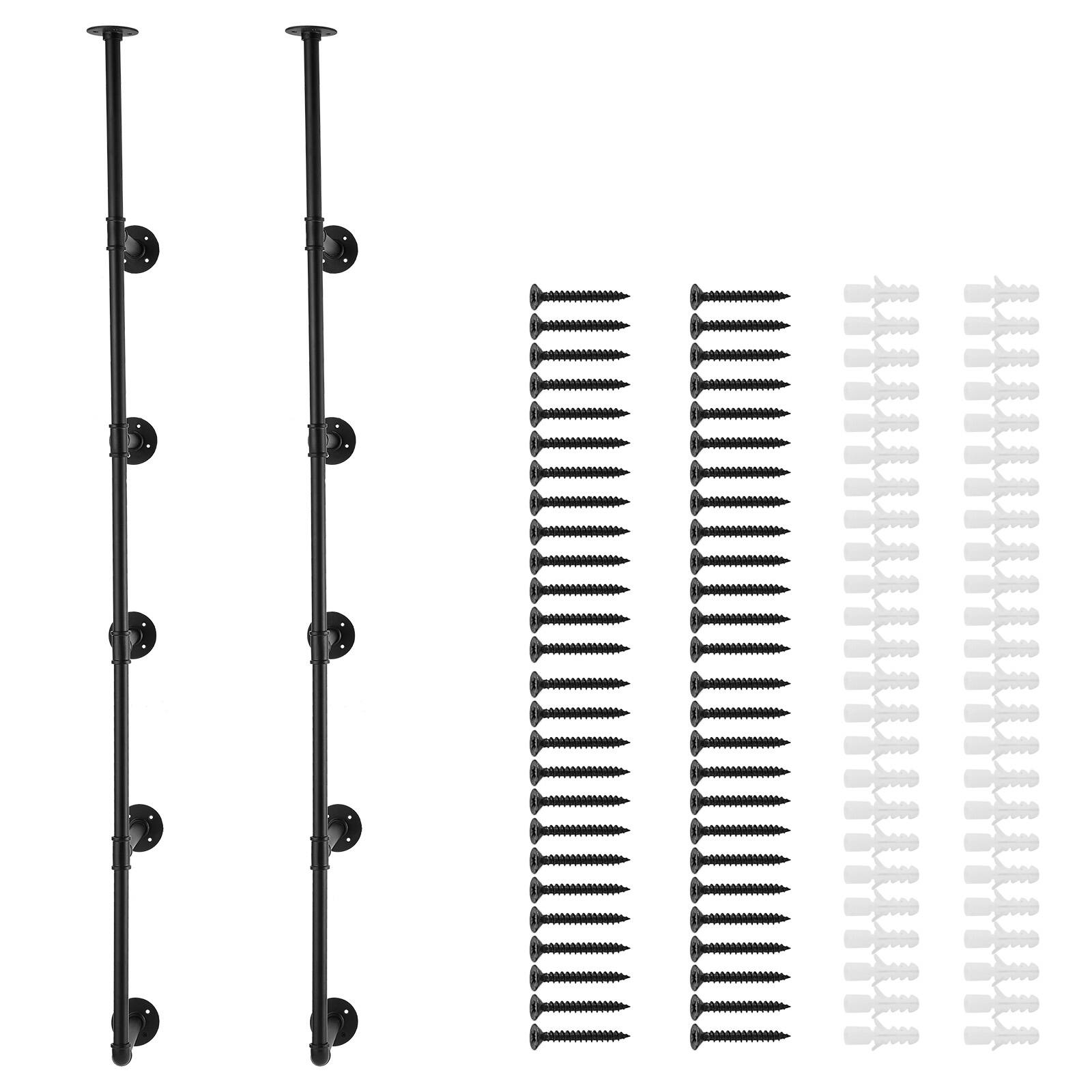 Alt View 5. VEVOR - Industrial Pipe Shelf, 5 Tier 2PCS, 9.84in Applicable Board Width Wall-Mount Floating Rustic Wood Shelves Bracket - Black.