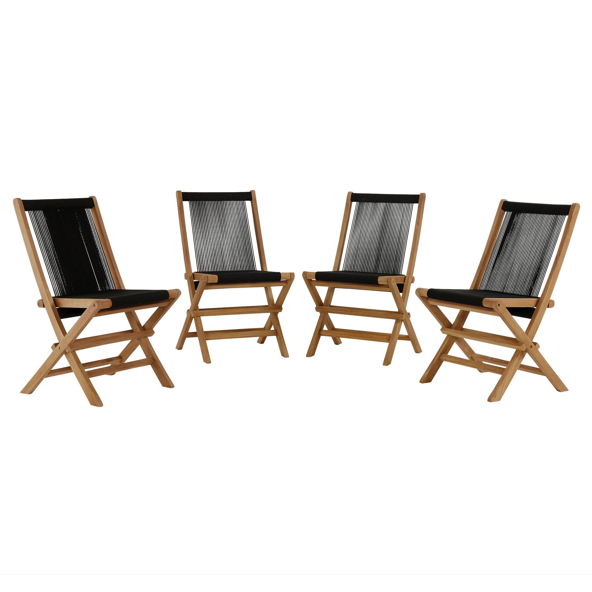 Left. Modway - Vienna Outdoor Patio Teak and Rope Folding Chairs Set of 4 by Modway - Natural Black.