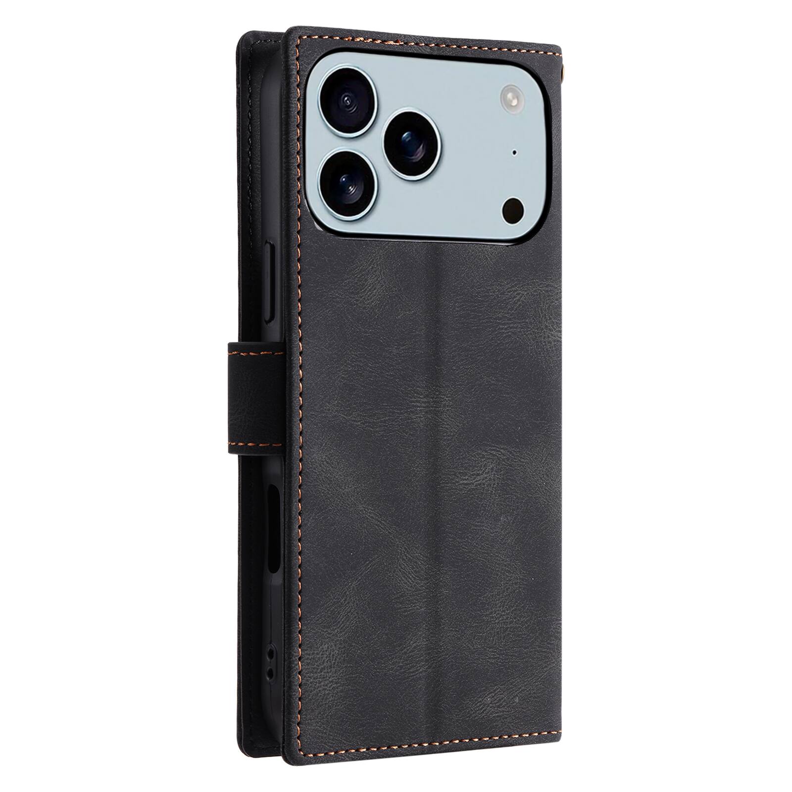 Alt View 3. Dteck - Wallet Case for Apple iPhone 17 Pro Max,Vintage PU Leather Flip Card Holder Kickstand Magnetic Closure Phone Cover - Black.