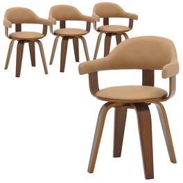 LeisureMod - Set of 4 Brivo Leather Upholstered Side Dining Arm Chair with Open Back, Swivel and Rich Stained Finish - Brown