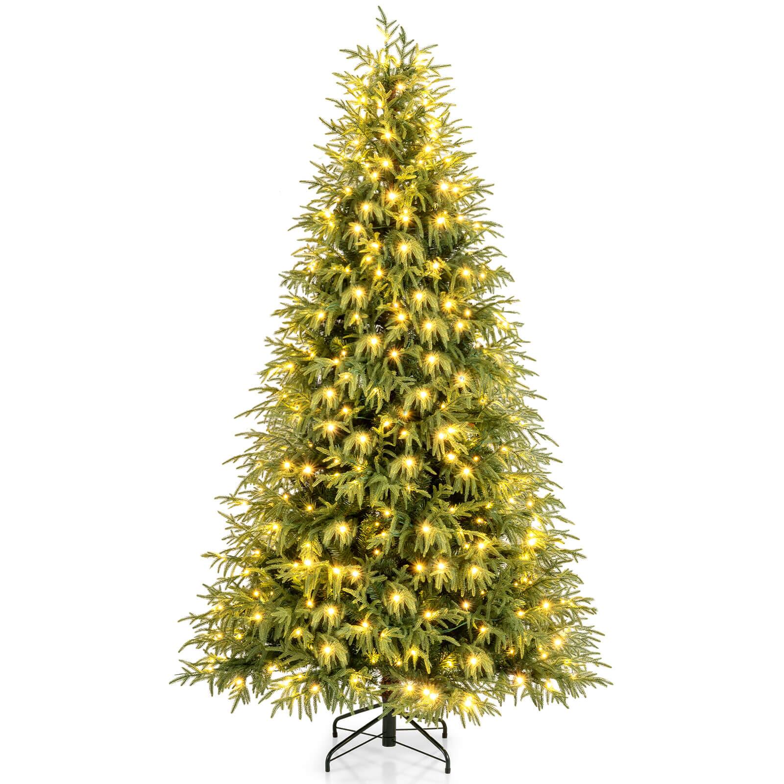 Costway - Coatway 7 FT Artificial Pre-Lit Christmas Tree with 400 Warm White LED Lights 1217 Branch Tips - Green