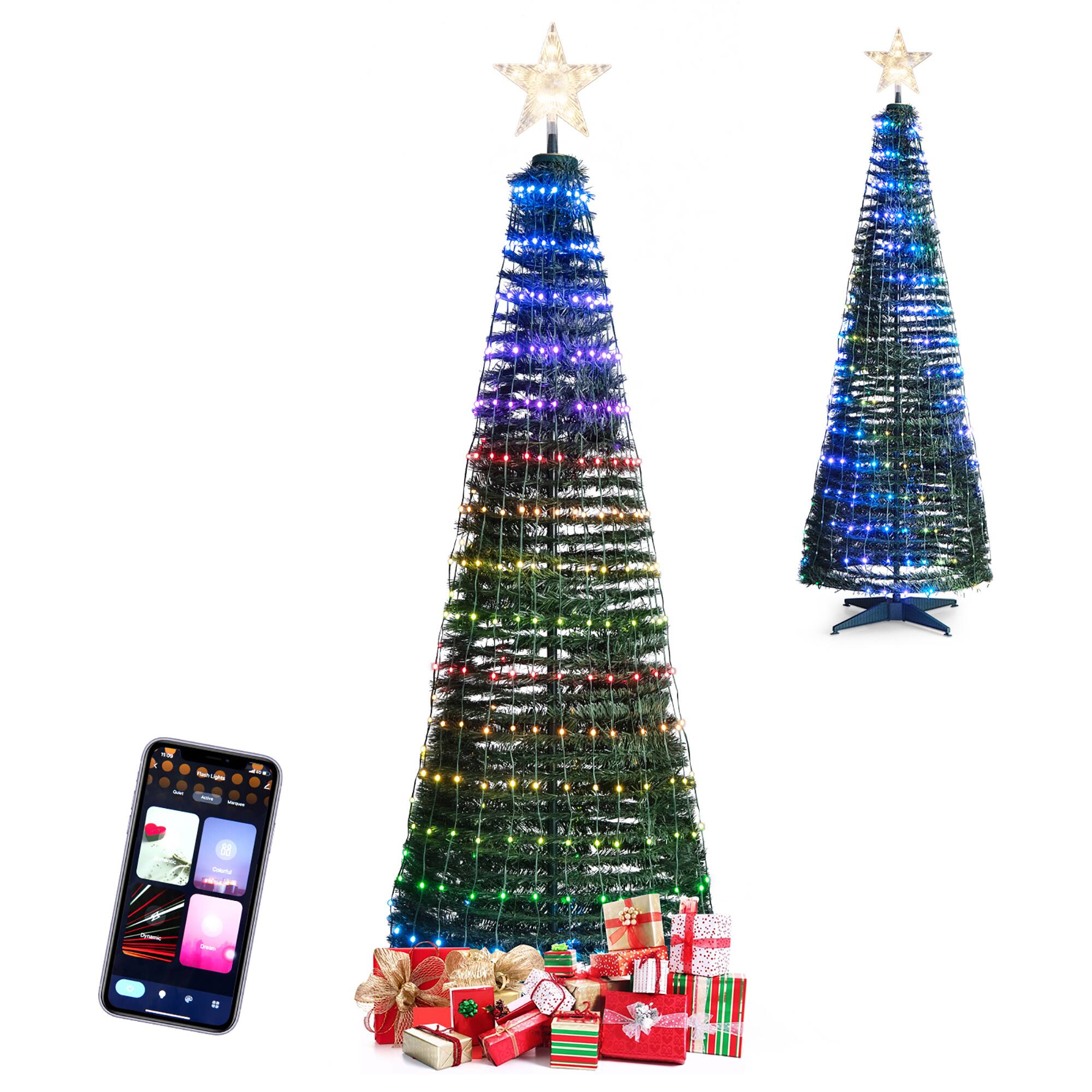 Costway - 6.2 FT Pop-up Pre-Lit Christmas Tree W/282 RGB LED Lights - Green
