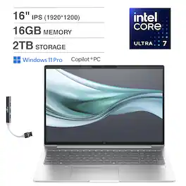 HP - EliteBook Laptop 16.0 WUXGA Display (Intel Ultra 7 165U , 16GB DDR5, 2TB PCIe SSD, Win 11 Pro) w/USB Hub - Pike Silver