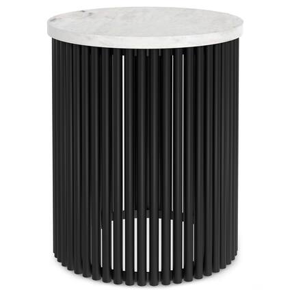 Front. Simpli Home - Demy 18 inch Industrial Metal Accent Table in White Genuine Marble & Black Metal, Assembled - White Marble / Black.