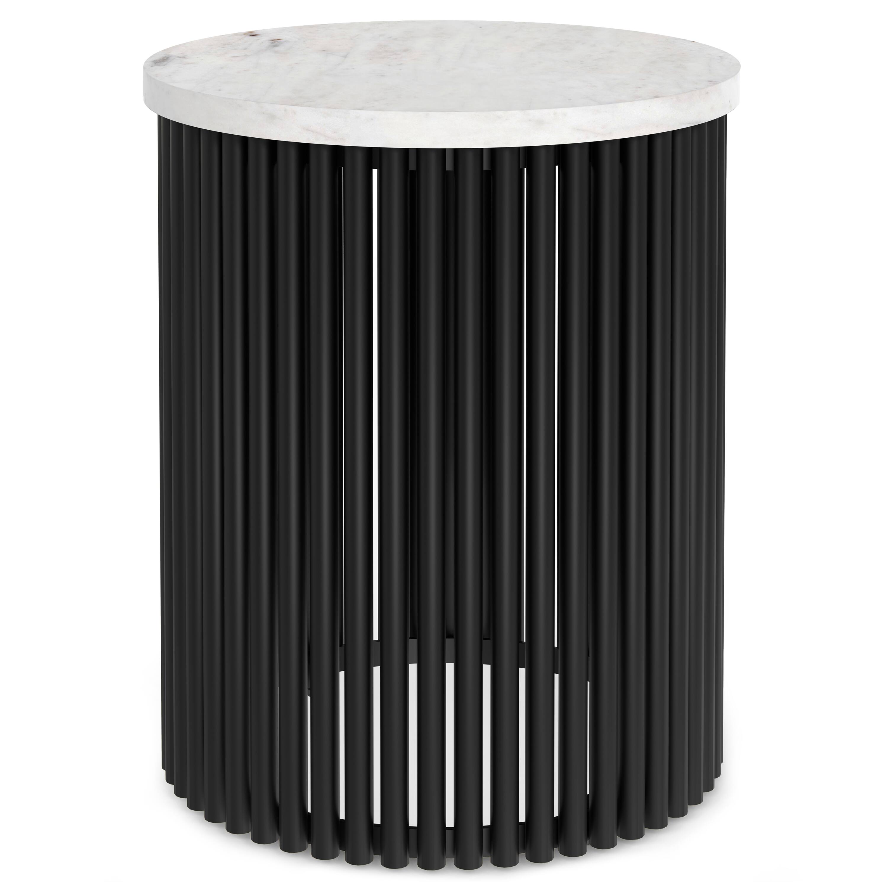 Front. Simpli Home - Demy 18 inch Industrial Metal Accent Table in White Genuine Marble & Black Metal, Assembled - White Marble / Black.