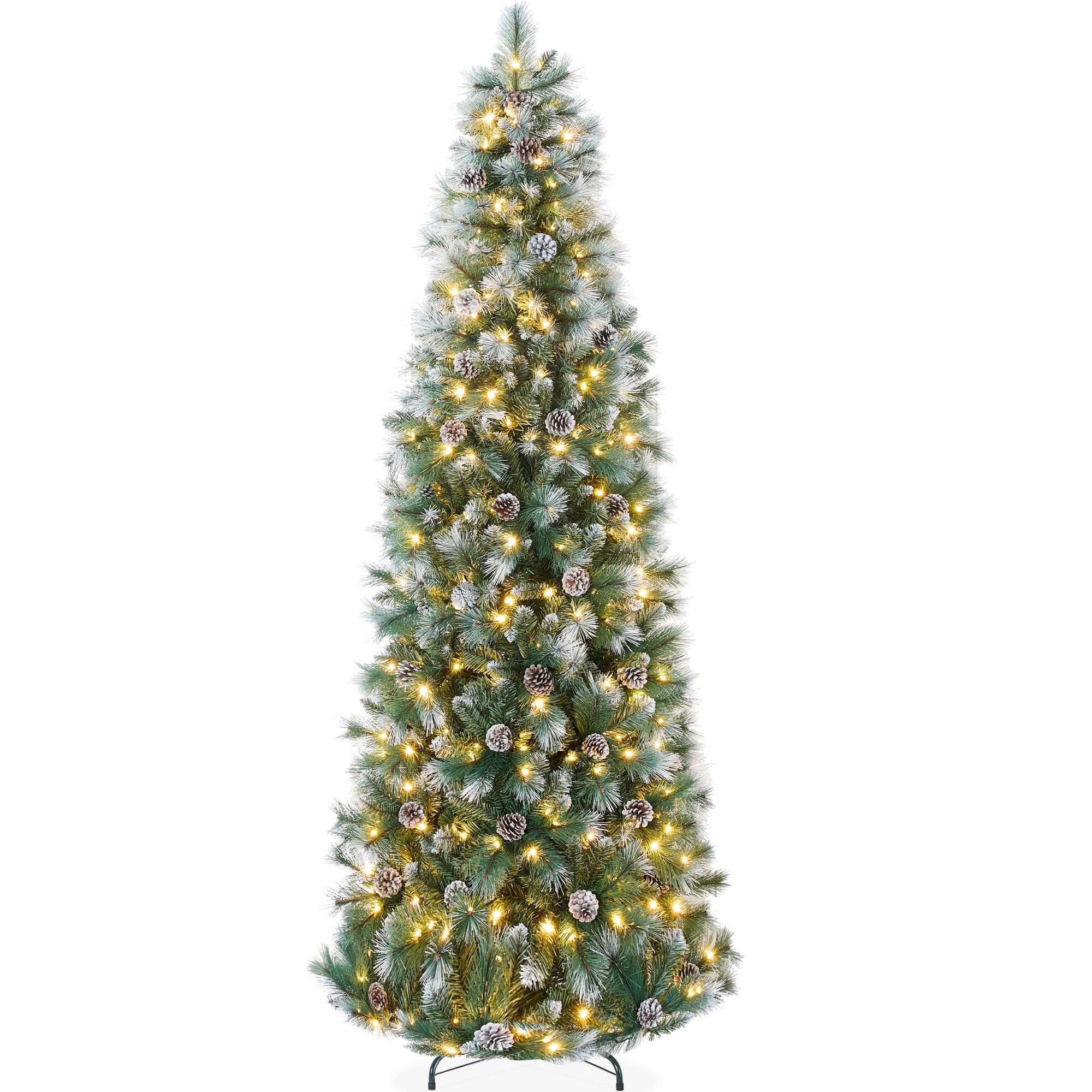 Front. Best Choice Products - Best Choice Products 6ft Frosted Pre-Lit Artificial Scotch Pine Pencil Christmas Tree w/ 150 LED Lights, Metal Stand - Frosted.