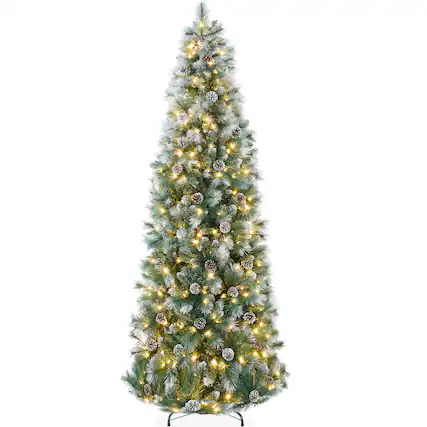 Front. Best Choice Products - Best Choice Products 6ft Frosted Pre-Lit Artificial Scotch Pine Pencil Christmas Tree w/ 150 LED Lights, Metal Stand - Frosted.