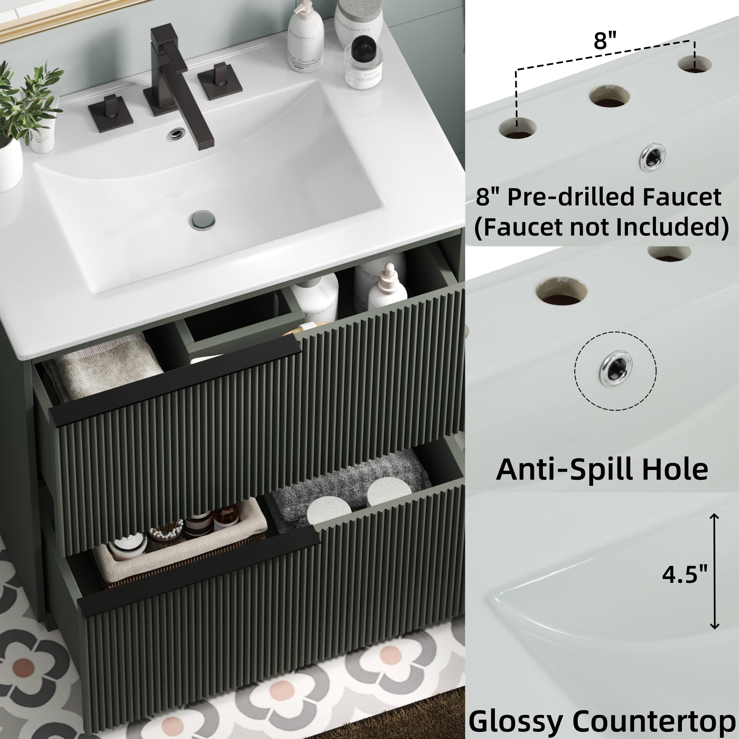8" Pre-drilled Faucet (Faucet not Included)  
Anti-Spill Hole  
4.5" Glossy Countertop