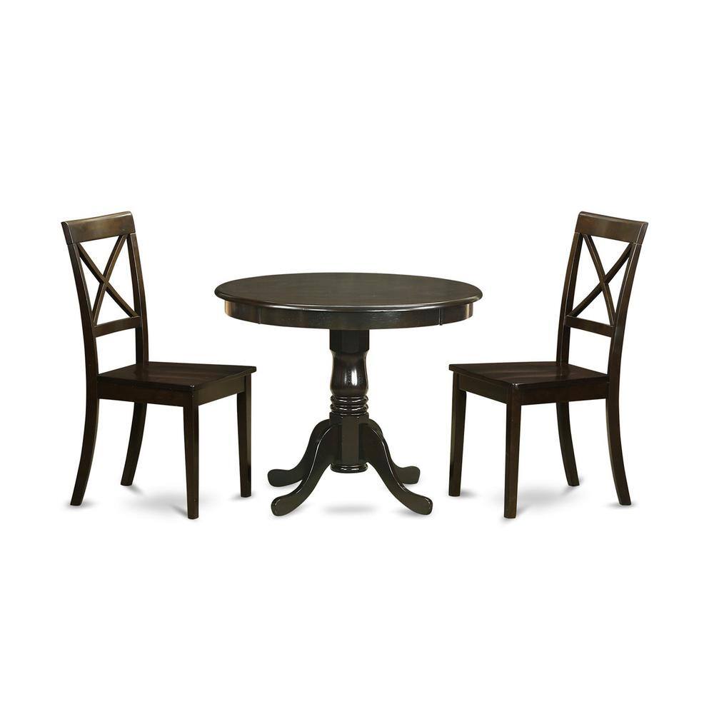 Back. East West Furniture - 3 Pc Kitchen Table set- Table plus 2 Dining Chairs - Cappuccino.