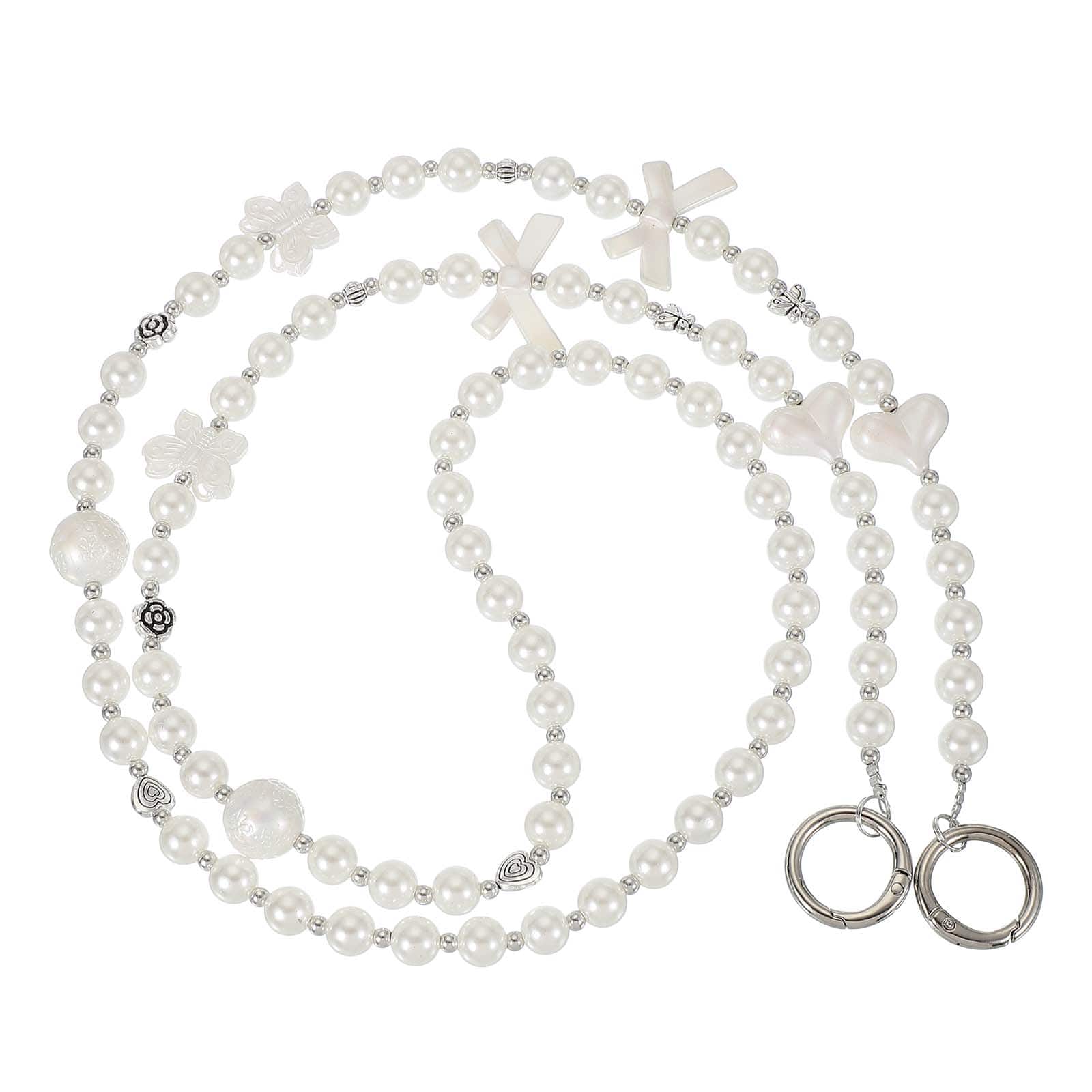 Photos - Case Unique Bargains  1pc Pearl Beaded Bow Butterfly Universal Phone Wrist Strap Cute Charm for Women Girls Smartphones - White 