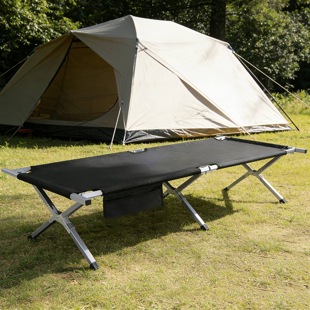 Angle. Ainfox - Ainfox Folding Camping Cot for Adults with Side Pocket & Carry Bag,Portable for Outdoor Travel  Camping - Black.