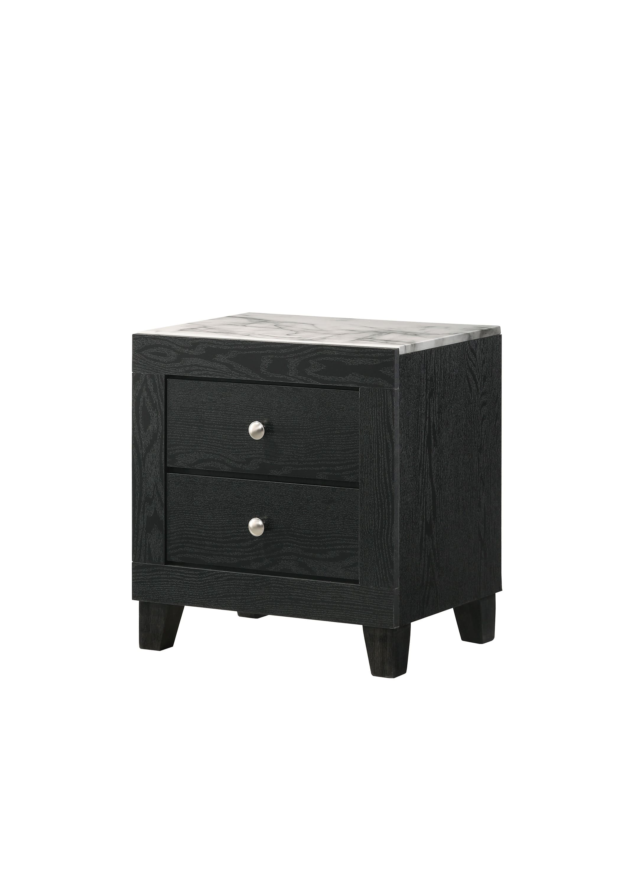 Tiramisubest - Contemporary White Faux Marble Top Nightstand with 2 Drawers, Black Finish - Black|White