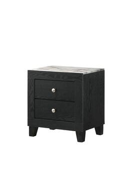 Tiramisubest - Contemporary White Faux Marble Top Nightstand with 2 Drawers, Black Finish - Black|White