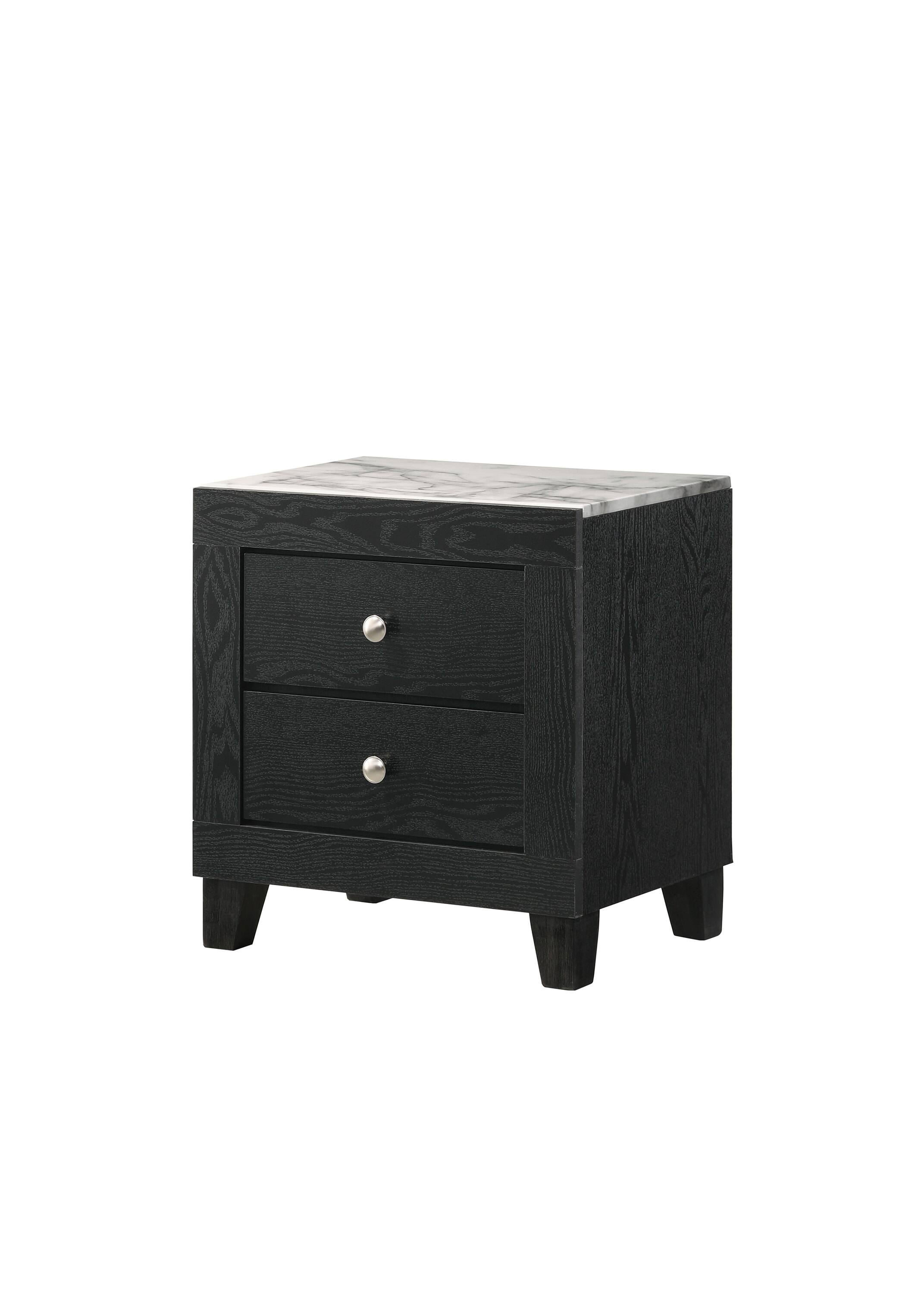 Front. Tiramisubest - Contemporary White Faux Marble Top Nightstand with 2 Drawers, Black Finish - Black|White.