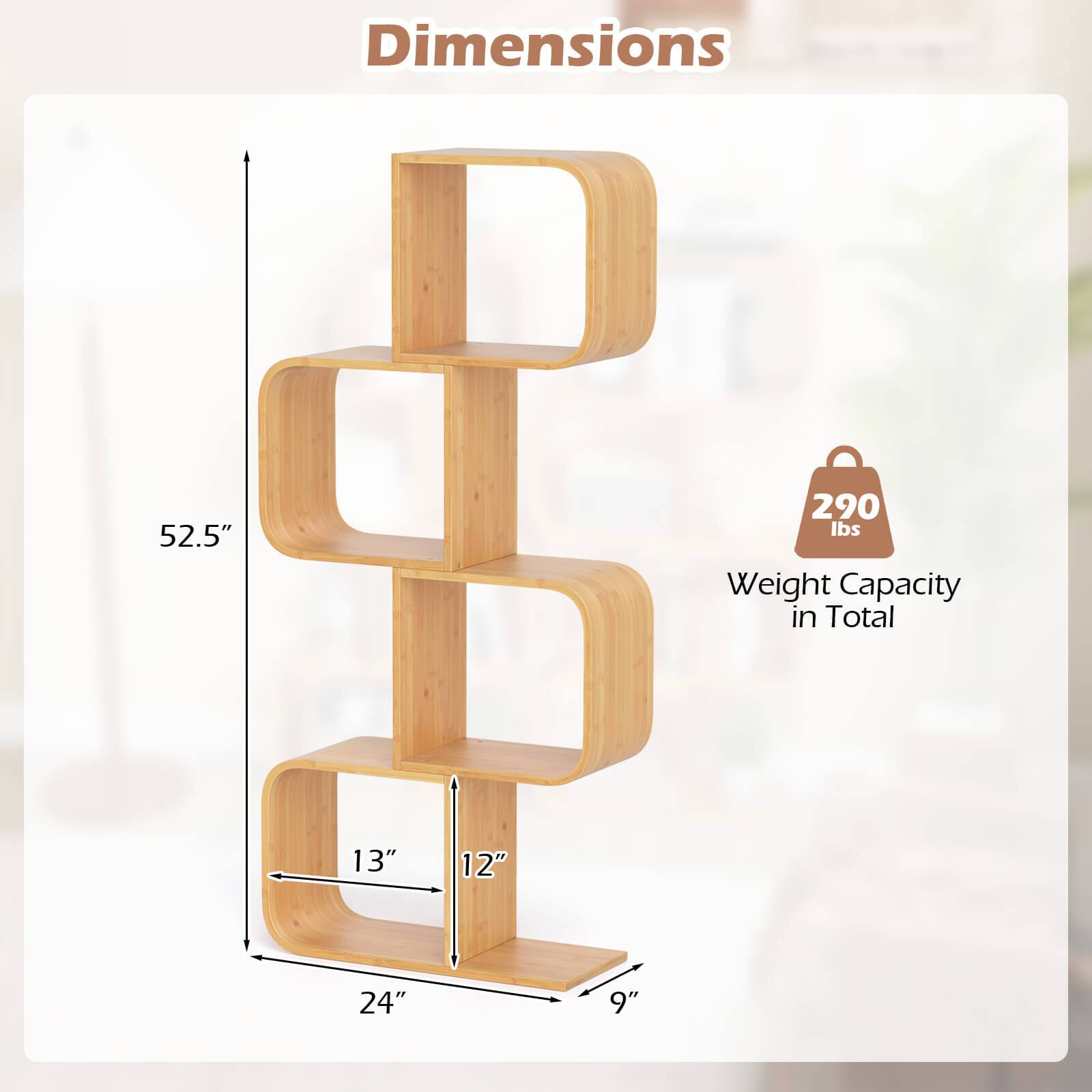 Dimensions 52.5" 13" 12" 24" 9" Weight Capacity in Total 290 lbs