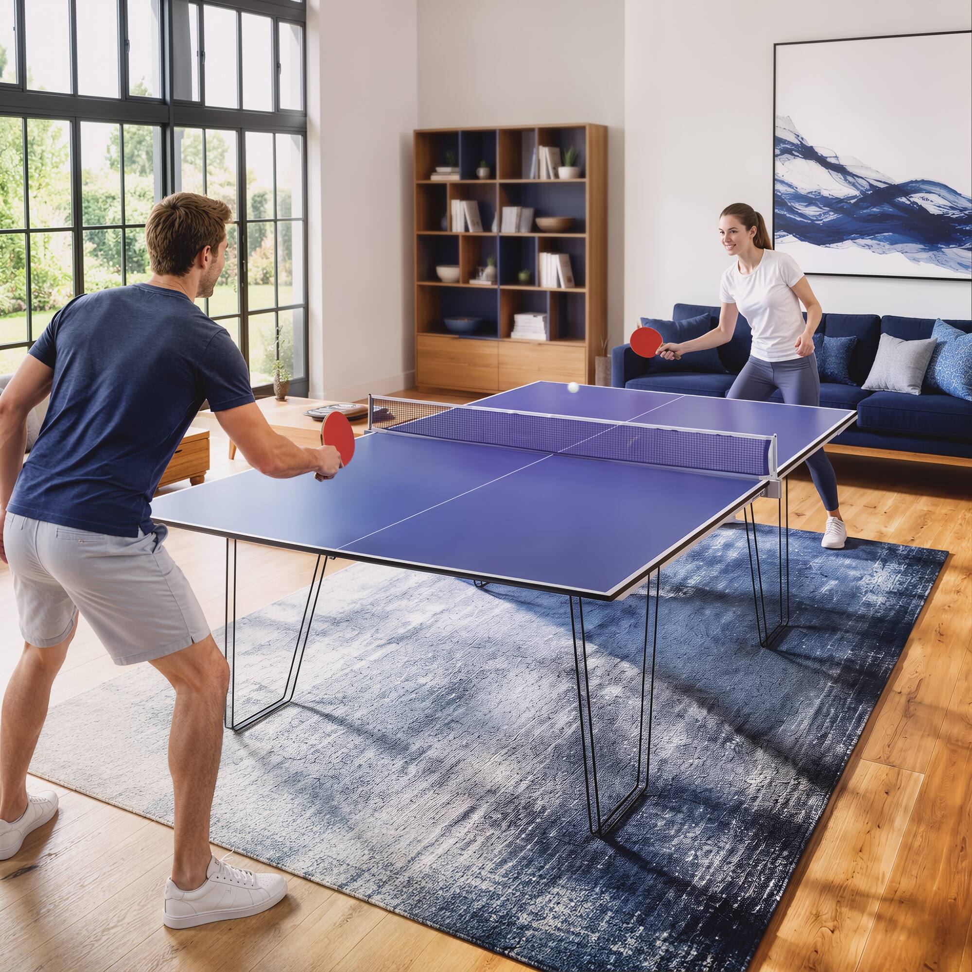 Alt View 7. Soozier - ft Folding Ping Pong Table Top for Billiard Tables, Table Tennis Conversion Top with Net - Blue.
